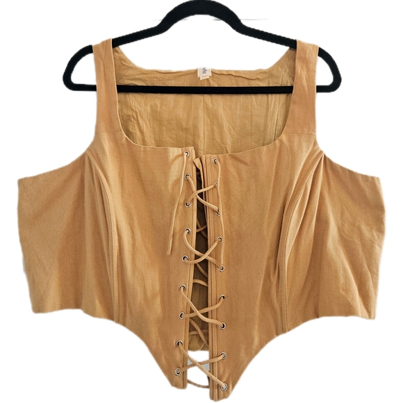 Samantha Pleet Tops - Samantha Pleet Tan Lace-Up Corset Top